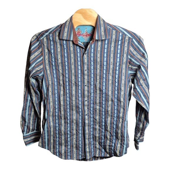 Robert Graham Long Sleeve Button Up Shirt Striped Silk Trim‎ Flip Cuff Men's XL - Picture 2 of 7